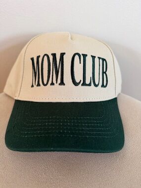 MOM CLUB Embroidered Baseball Trucker Hat - Cream Green Cotton Adjustable